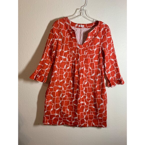 GENERRA Dresses & Skirts - Generra Retro Geometric Print Lined Cotton Dress Womens Size Large Orange AC8